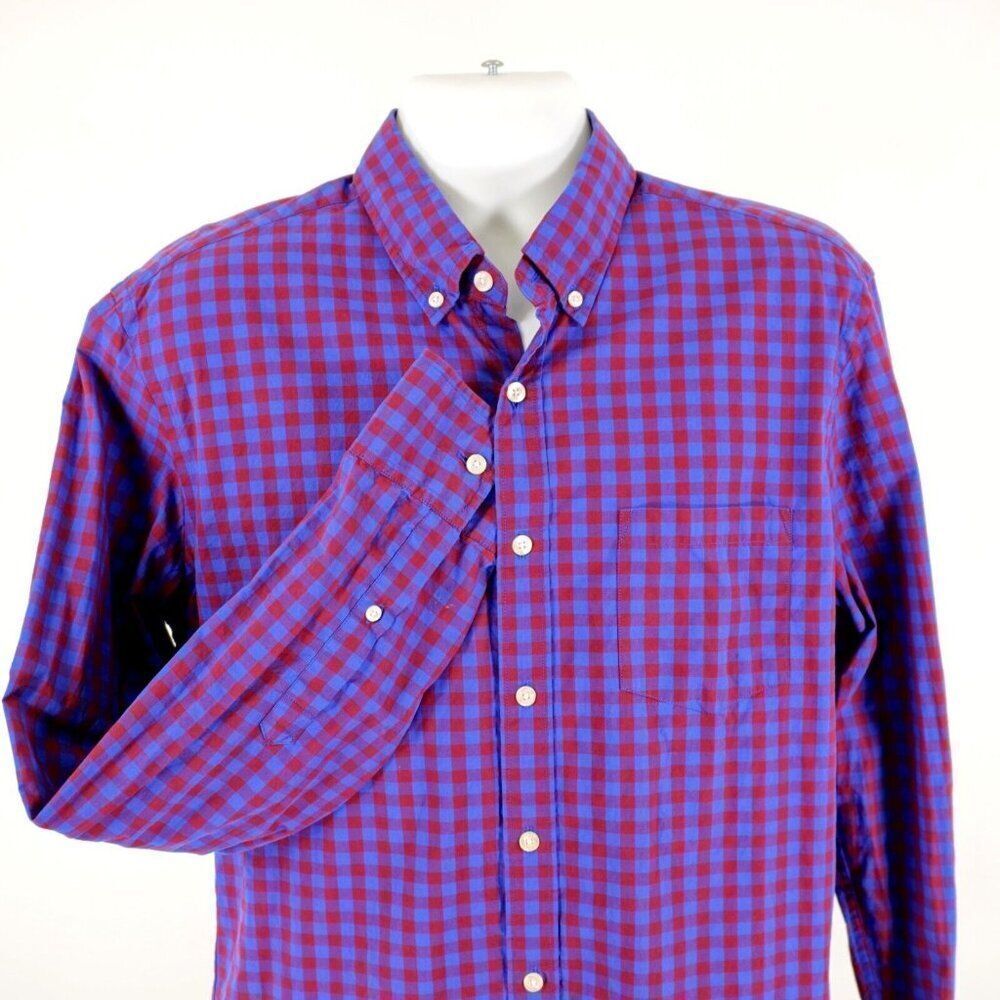 J. Crew Large Red Blue Plaid Slim Fit Pocket Front Button Down Woven Cotton